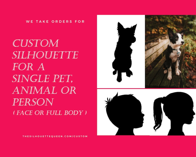 Custom Silhouette from a Photo or without a Photo for one pet, person's face or full body image 1