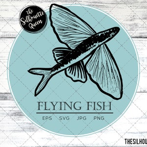 Flying Fish Fish, SVG Design Files, Hand drawn Fishing Vector Clipart, Cricut, Silhouette Cameo, PNG, EPS,