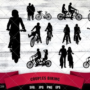 Pärchen Biker Silhouette | Fahrradfahrer Vektor | Passform und Excercise | Silhouette Cameo Cricut Schnittdateien svg