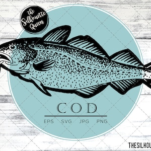 Cod Fish, SVG Design Files, Hand drawn Fishing Vector Clipart, Cricut, Silhouette Cameo, PNG, EPS,