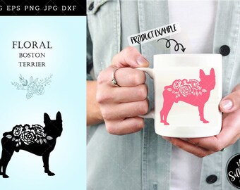 Floral Boston Terrier Dog svg file for cricut, for silhouette, cut eps, cutting png, cuttable dxf, Instant Download design