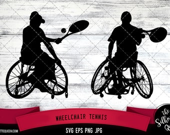 Wheelchair Tennis Silhouette Vector  |Wheelchair Tennis SVG  | Clipart  | Graphic | Cutting files for Cricut, Silhouette