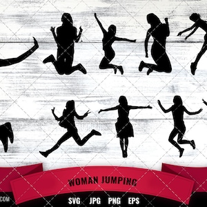 Woman Jumping Silhouette | Female Jump with Joy Vector |Happy Youth | silhouette cameo cricut cut files svg