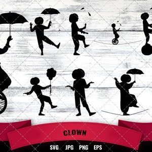 Clown svg, joker silhouette svg, happy clown svg, circus clown svg, Halloween svg, archivos de corte para Cricut, Diseño de silueta, Vector Clipart