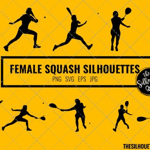 Silhouette de squash de femme, clipart féminin de joueur de squash, vecteur sportif de fille, filles Svg, png, cricut coupé des fichiers jpg