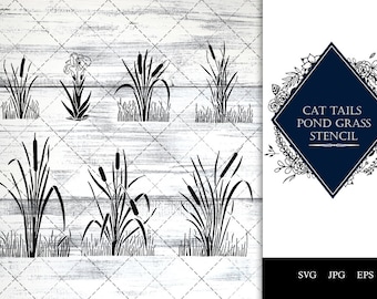 Cat Tails Pond Grass Stencil Vector SVG