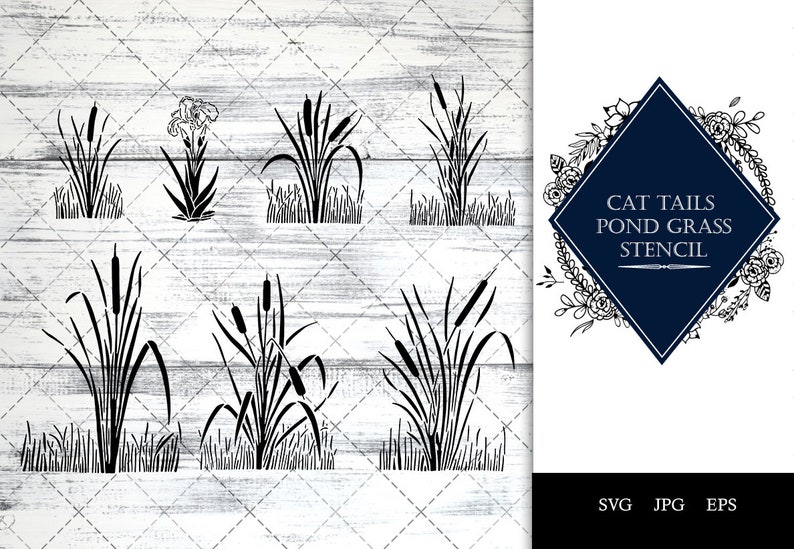 Cat Tails Pond Grass Stencil Vector SVG image 1