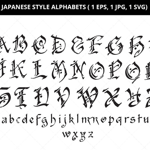 Japanese style alphabets, calligraphy svg, capital letter svg, small letter svg, typography svg, decorative alphabets, cut files for circuit