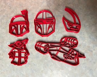 Star Wars Mandalorian Inspired Cookie Cutters Set Of Five - RazorCrest Boba Fett Mando Grogu Mudhorn