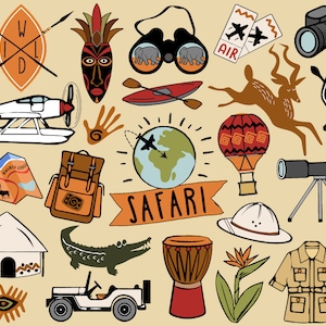 Safari Clipart, travel clipart, African safari clip art, hiking clipart, adventure clipart, jungle clipart, tribal clipart, African animals