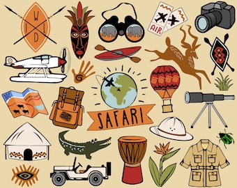 Safari Clipart, travel clipart, African safari clip art, hiking clipart, adventure clipart, jungle clipart, tribal clipart, African animals