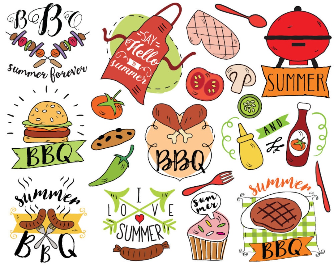 Summer BBQ Clipart, Vector, Barbecue Clipart, Summer Doodle, Picnic Clipart, Summer Clipart, Bullet Journal Stickers, Planner Stickers - Etsy