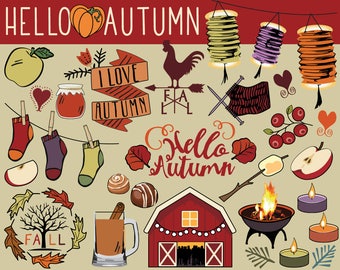 Hello Autumn Clipart, autumn doodles, autumn planner stickers, bullet journal, fall clip art, autumn icons, autumn clip art, fall clipart