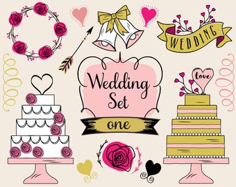 Clipart de boda, clipart de pastel de bodas, clip art de pastel de bodas, garabato de boda, clipart de novia, clip art de boda, clipart de invitación de boda