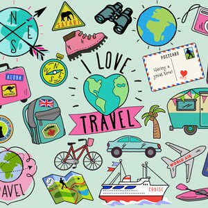 Travel Clipart, summer clipart, bullet journal stickers, travel clip art, summer clip art, summer travel clipart, vacation clipart