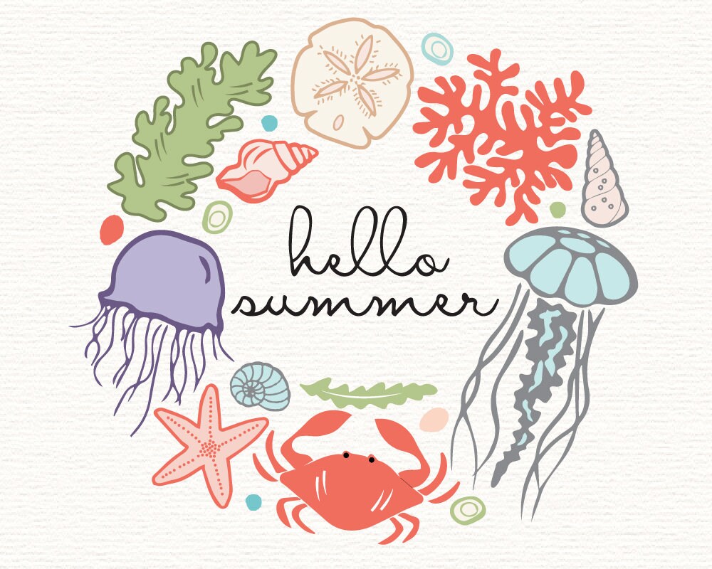 Ocean Clipart, Vector, Ocean Clip Art, Sea Life Clipart, Hand Drawn