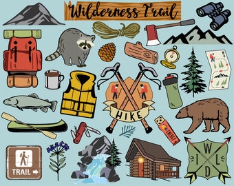 Hiking Clipart, camping clipart, hiking clip art, bullet journal stickers, camping clip art, wilderness clip art, scrapbook stickers,