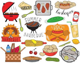BBQ Clipart, summer barbecue clipart, picnic clip art, bbq invitation, cooking clipart, grilling clipart, hot dog, corn on cob