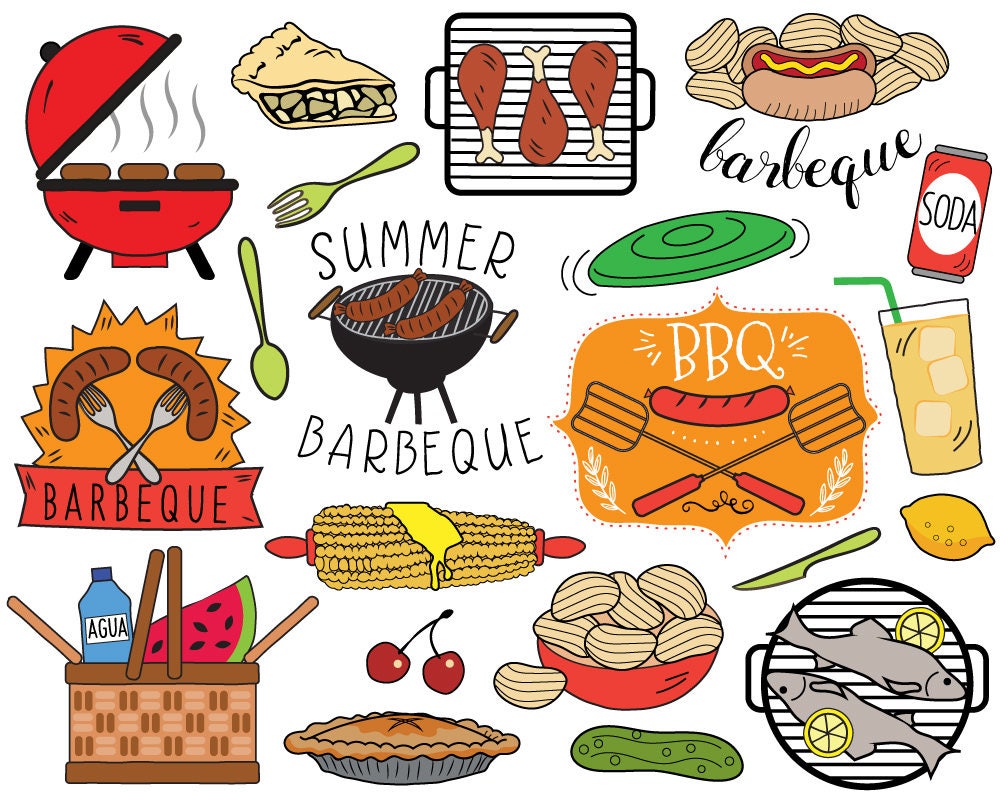 BBQ Clipart, Summer Barbecue Clipart, Picnic Clip Art, Bbq Invitation,  Cooking Clipart, Grilling Clipart, Hot Dog, Corn on Cob - Etsy