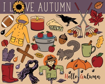 Clipart de otoño, clipart de otoño, clipart de pegatina de otoño, pegatinas de otoño imprimibles, pegatinas de planificador de otoño, clipart de diario de viñetas, pegatinas de bricolaje