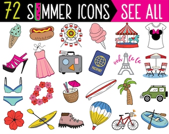 MEGA Bundle Summer Clipart, summer clip art, printable planner stickers, bullet journal stickers, summer stickers, summer icons, vector