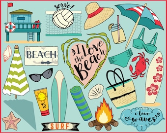 Beach Clipart, planner stickers, strand clip art, zomer clipart, bullet journal stickers, strand stickers, zomer clip art, parasol
