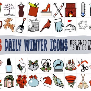 Winter Icons, winter sticker clipart, printable winter stickers, everyday winter icons, bullet journal winter icons, winter planner stickers