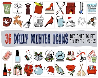 Winter Icons, winter sticker clipart, printable winter stickers, everyday winter icons, bullet journal winter icons, winter planner stickers