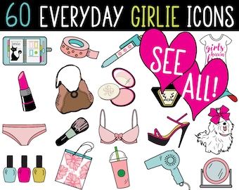 Girl Clipart, JUMBO Bundle, planner sticker clipart, bullet journal clipart, girl stickers, makeup clipart, lingerie clipart, girl icon
