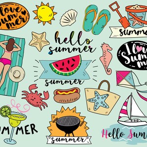 I Love Summer Clipart, vector, beach clipart, sailboat clipart, summer stickers, summer vacation clipart, hello summer, summer clipart