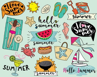 I Love Summer Clipart, vector, beach clipart, sailboat clipart, summer stickers, summer vacation clipart, hello summer, summer clipart