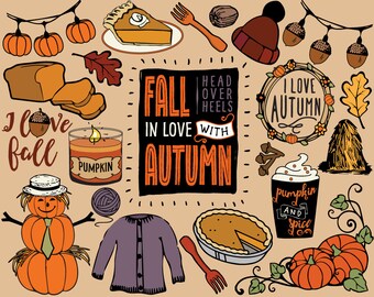 Fall Clipart with Pumpkins, pumpkin clip art, fall clip art, autumn clip art, pumpkin clipart, autumn planner stickers, fall bullet journal