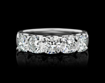 Classic 5 Cushion Diamond Wedding Band in 18k White Gold