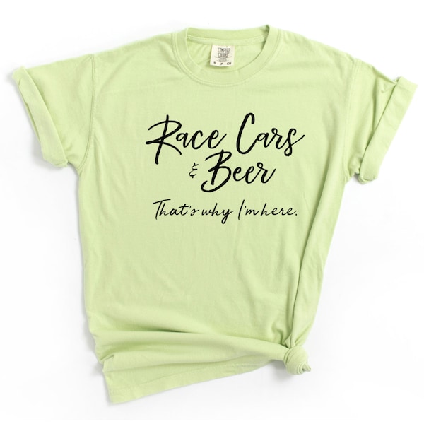 voitures de course et bière That's Why I'm Here T-shirt graphique pour femme | -shirt Raceday pour femme | Cadeau pour maman Dirt Racer | Chemise tendance hippodrome