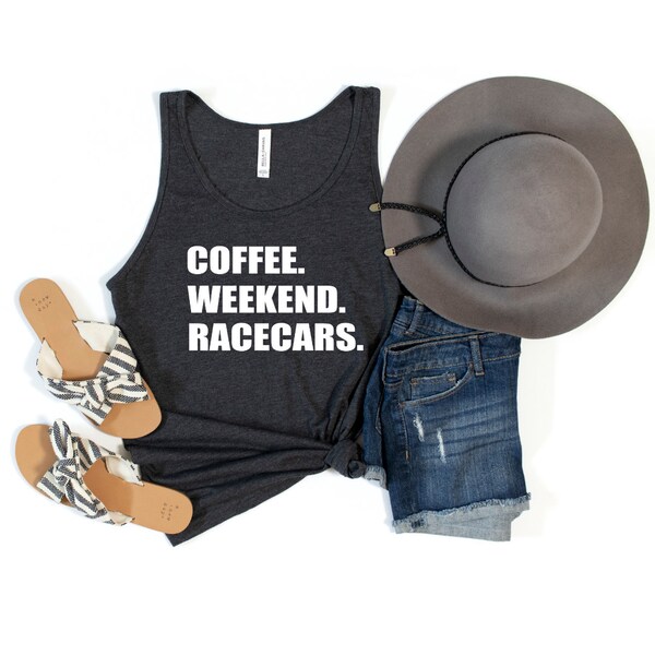 Dirt Track Racing Enthusiast Tank Top, Birthday Gift for Girls, Coffee Weekend Racecars Tank, Gift from Sister to Sister