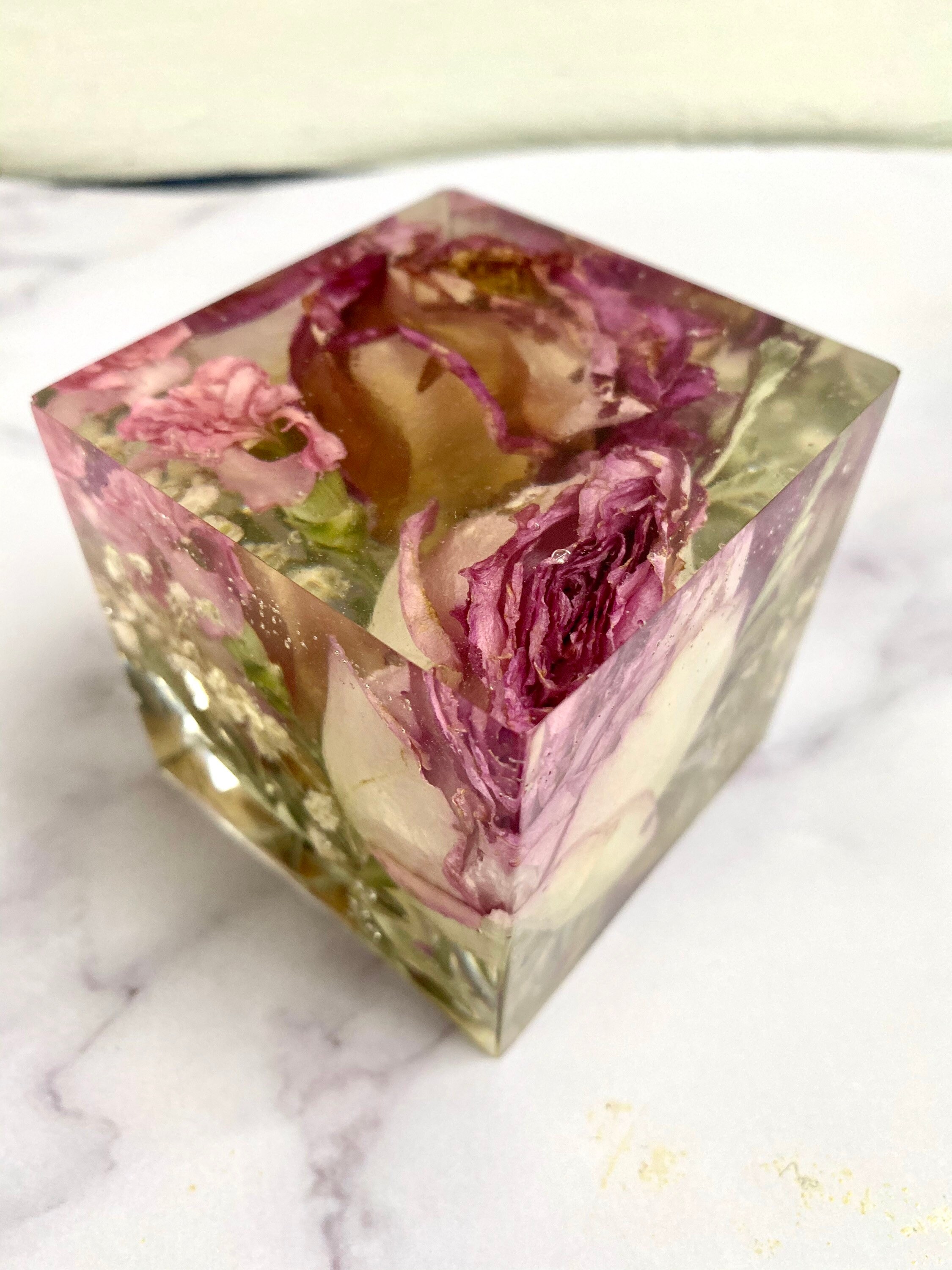 Resin cube shape. Wedding bouquet preservation flower Etsy