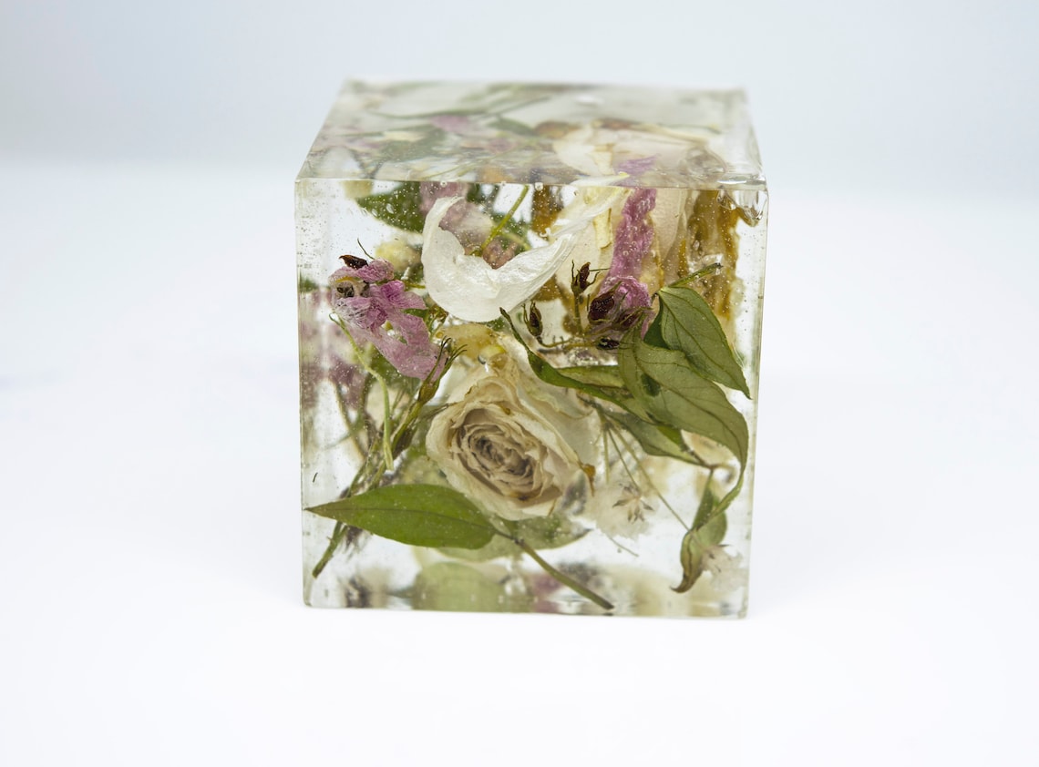 Resin cube shape. Wedding bouquet preservation flower Etsy
