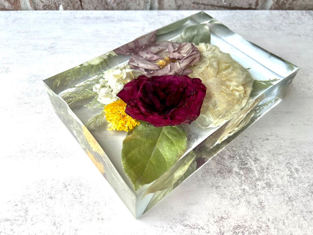 Wedding Flowers Preservation, Resin 9x7 Block , Floral Preservation