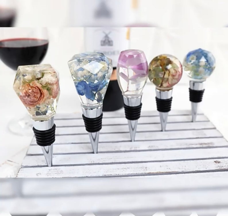 Wedding Flower Presentation Epoxy Resin Wine Bottle Stoppers Etsy