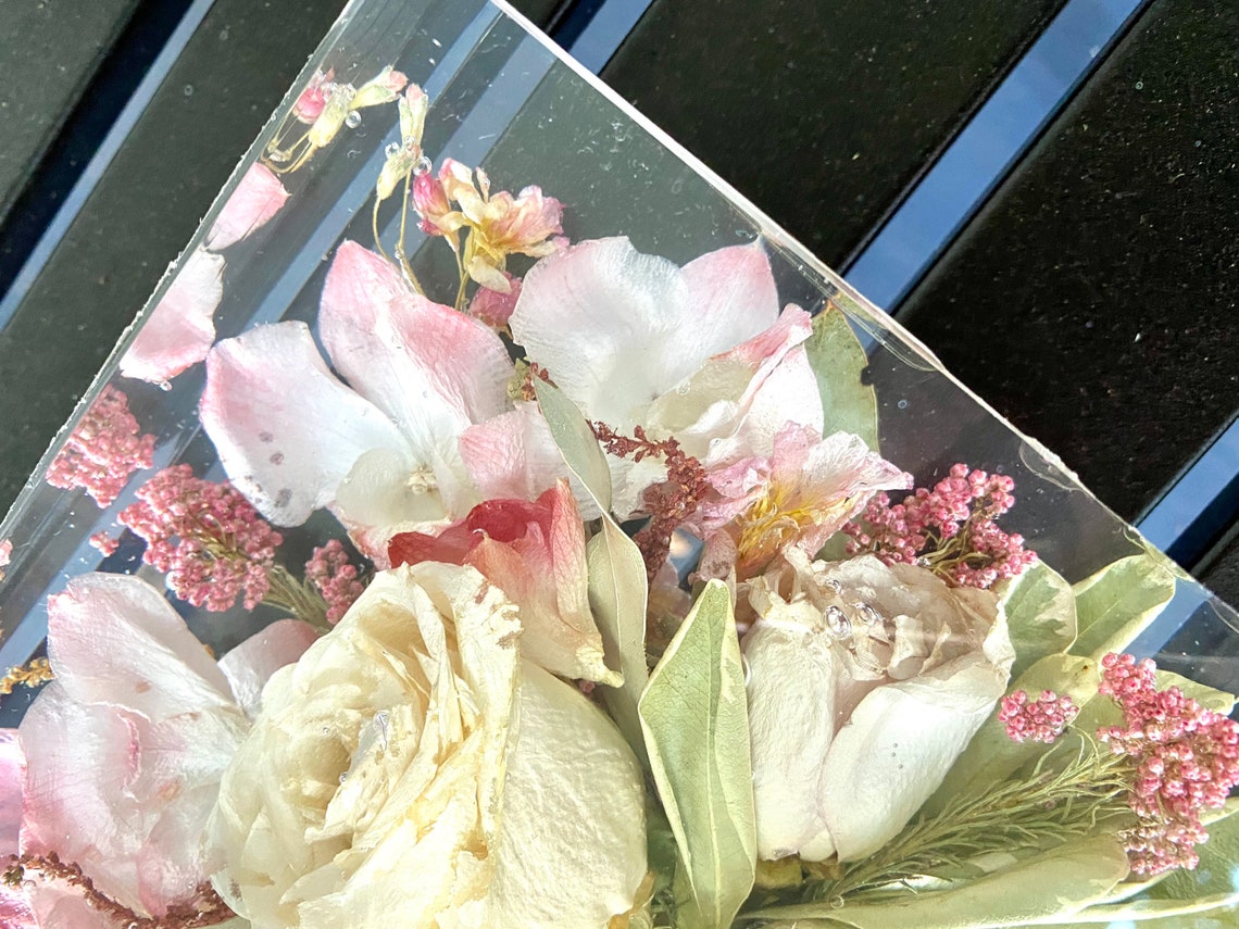 Wedding Flowers Preservation in a Resin Block Large Etsy