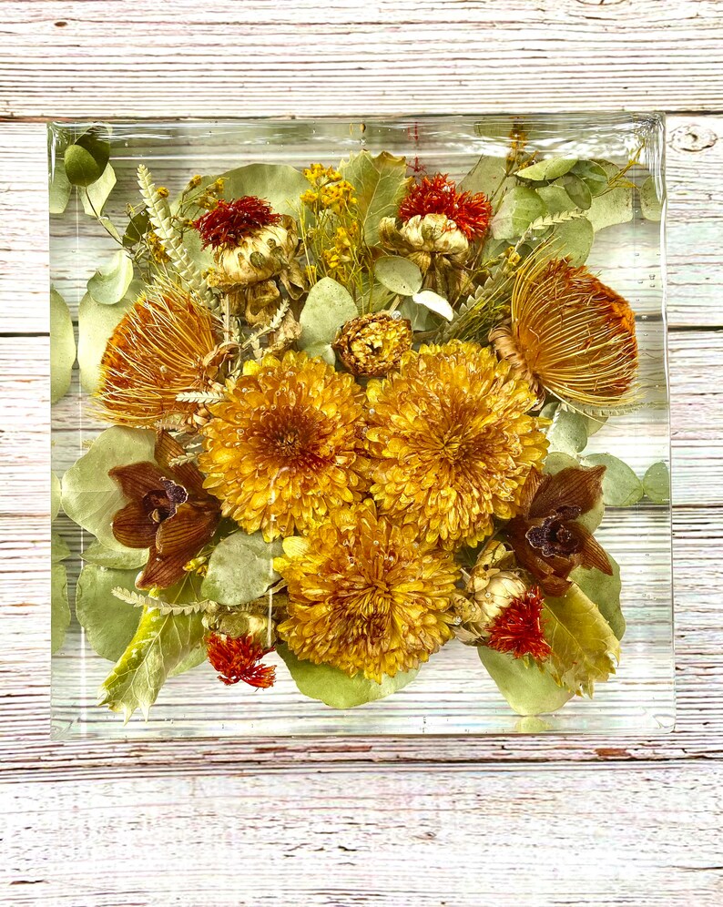 Wedding Flowers Preservation in a Resin Block Large Etsy