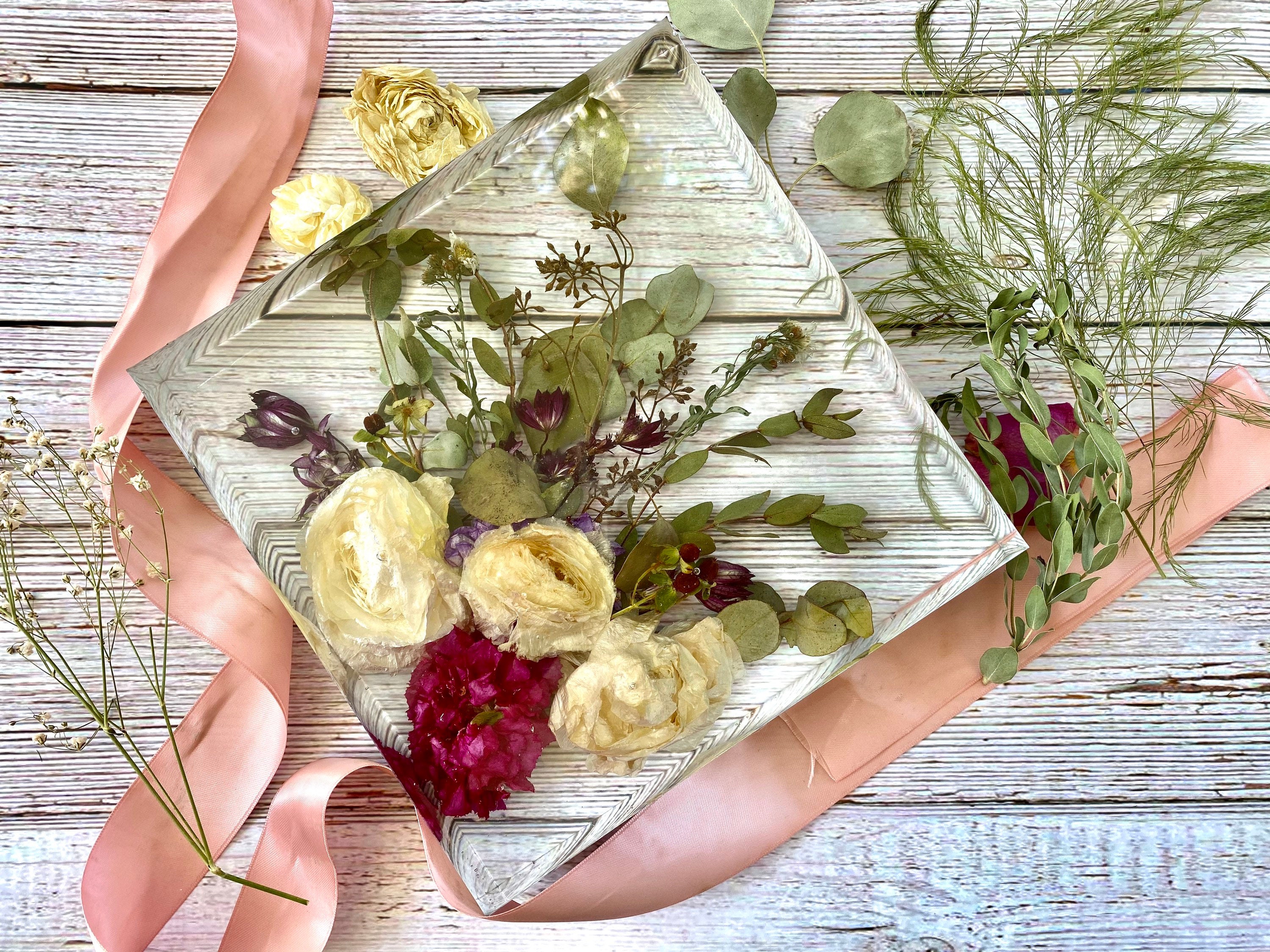 Wedding Flowers Preservation in a Resin Block Large Etsy