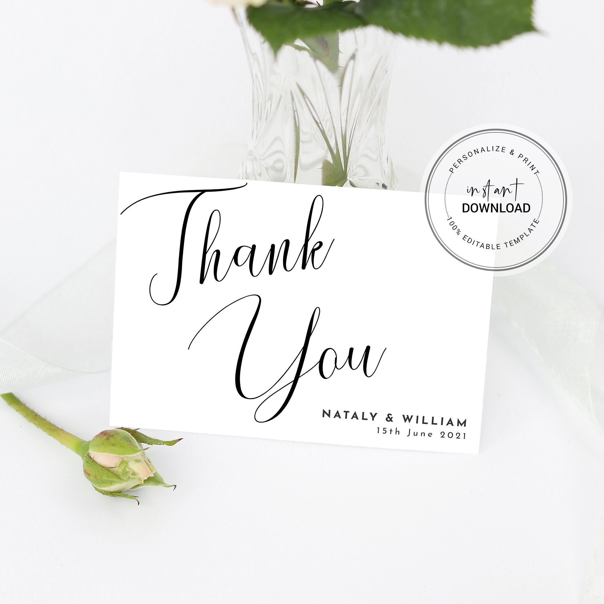 Wedding Thank You Cards Editable Thank You Card Template Etsy