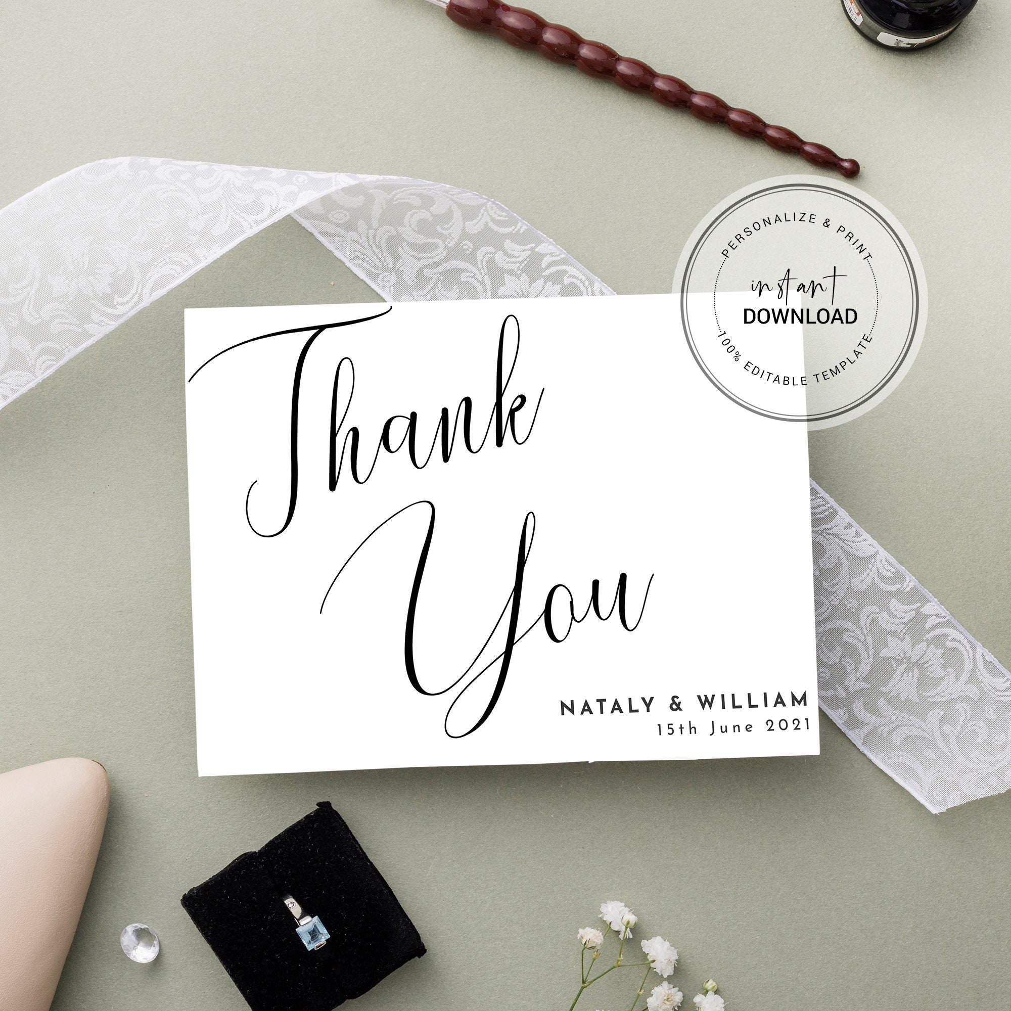 Wedding Thank You Cards Editable Thank You Card Template Etsy