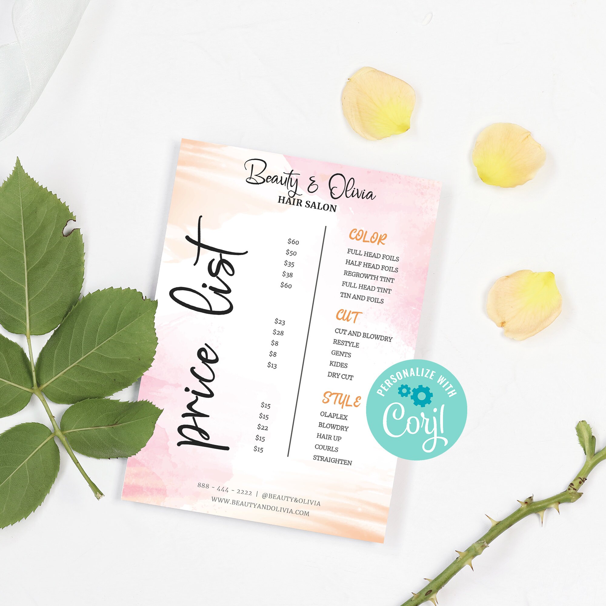 Beauty Salon Price List Printable Price List Beauty Price List Etsy