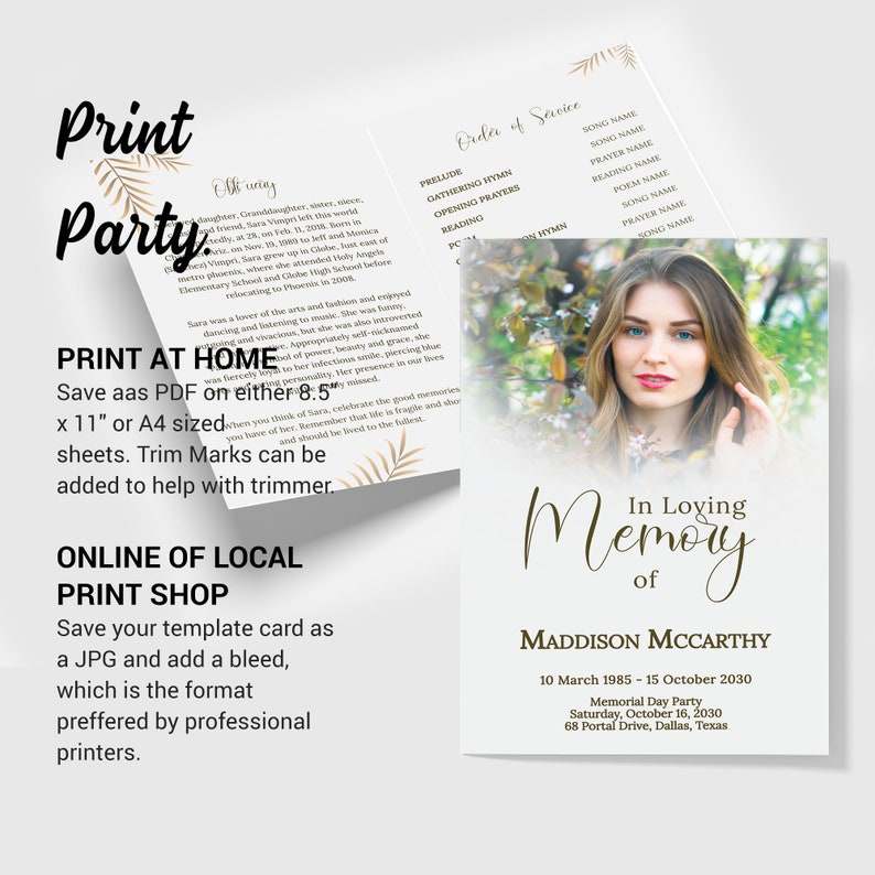Editable Bi-Fold Funeral Program Template Memorial Service | Etsy