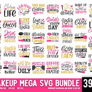 Paquete SVG de maquillaje, Paquete svg de cita de maquillaje, Maquillaje diciendo svg, Mascara svg, Paquete SVG de moda, Descarga digital MBS-0293