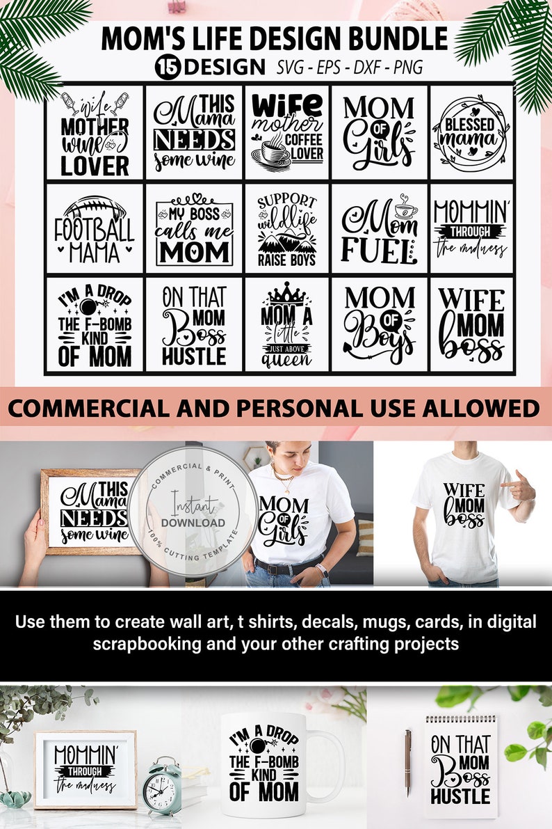 Download Mom es Life SVG Bundle Mom T-Shirt SVG Blessed Mama svg Mom | Etsy