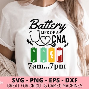 Batterielebensdauer einer Dose 7am 7pm Quote svg, Battery Life of a Medical Assistant svg, MA svg, Battery svg, Scrubs, Cut File Quote svg US0001-08
