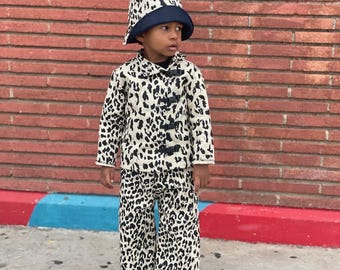 Cheetah Print Denim Set with Matching Reversible Hat – One of a Kind Outfit